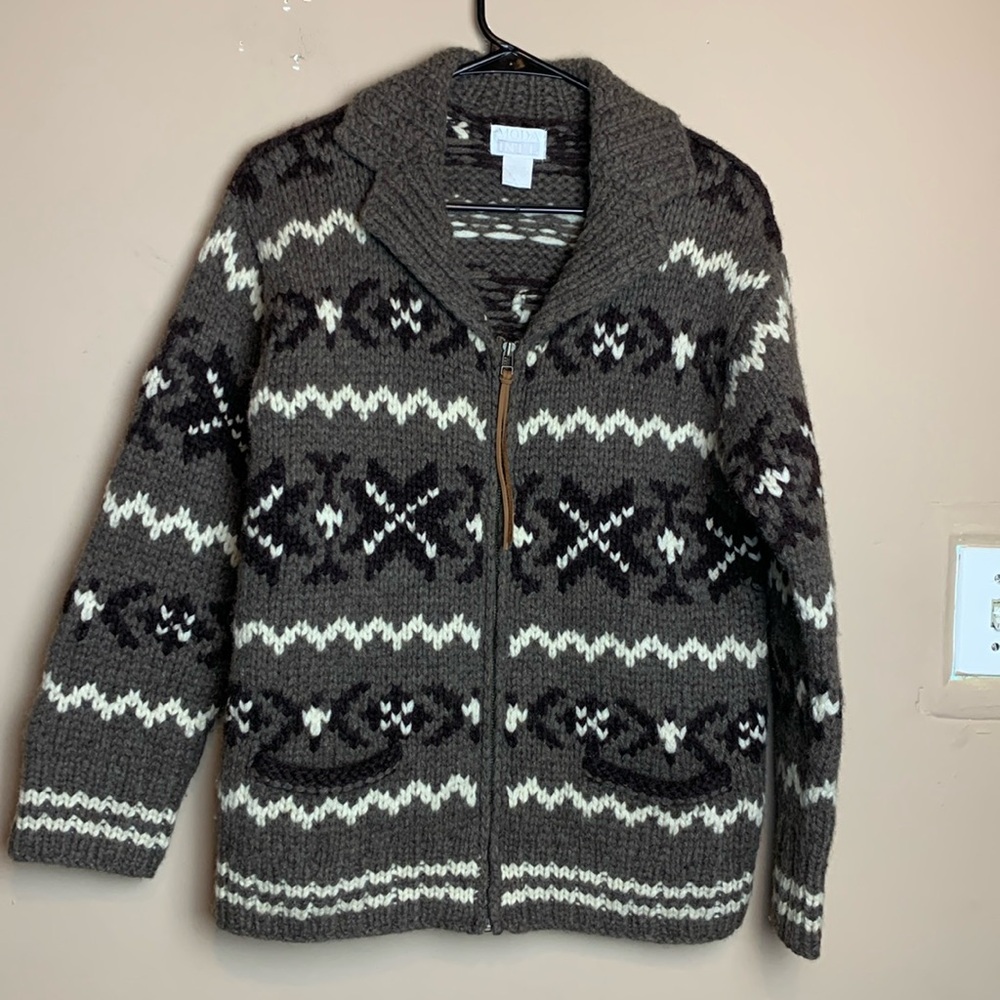Moda Int’l Wool Full Zip Chunky Knit Sweater Big Lebowski CottageCore Style